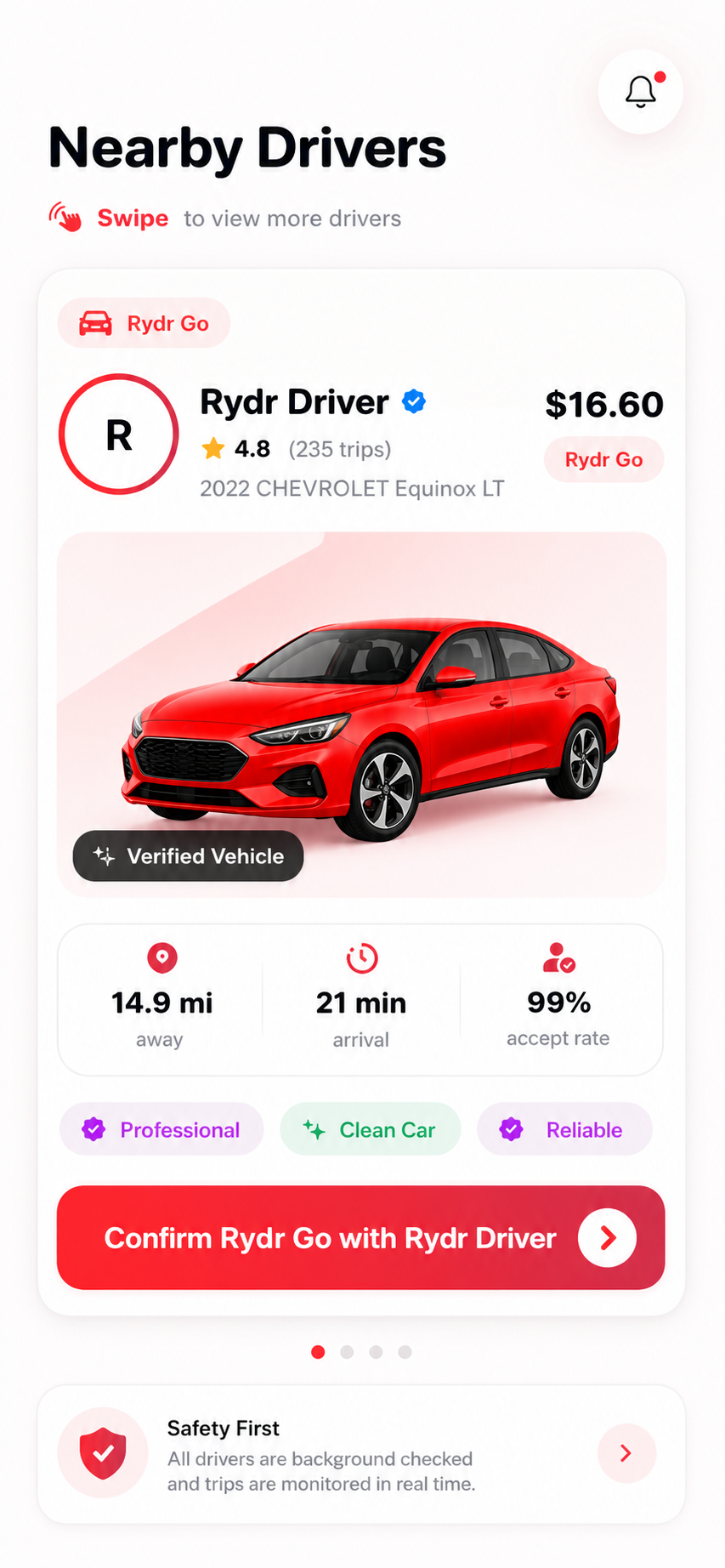Polished Rydr rider nearby driver card render